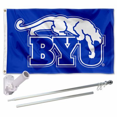 Brigham Young Cougars Vintage Flag with Pole and Bracket Complete Set