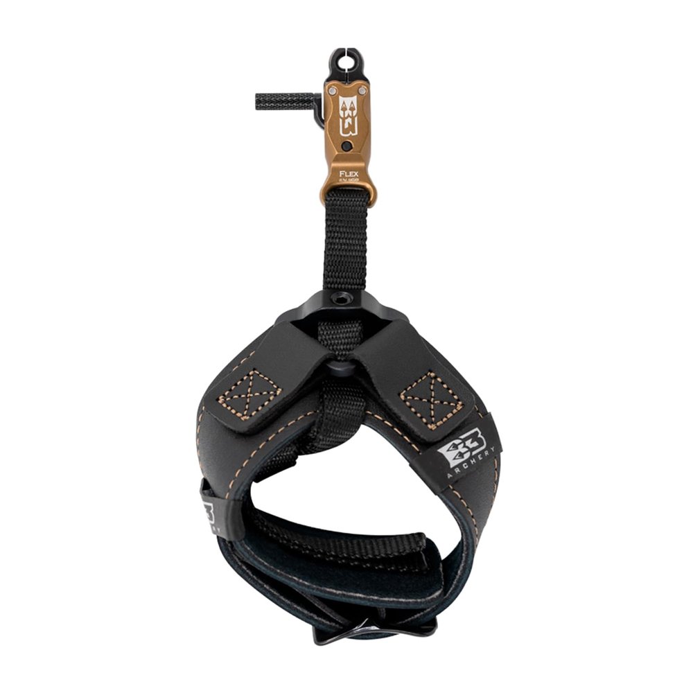 B3 Archery Alpha Flex Double-Caliper Wrist Strap Archery Compound Bow Arrow Release Aid Trigger w/Adjustable Trigger Travel, Roller-Sear Double Stainless Steel Jaws - Flex Connector, Desert Brown
