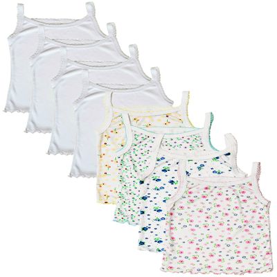B-One Kids Girls Tank Top Camisoles, Pack of 8, White and Floral Print, Sleeveless Cotton Undershirts (US, Age, 4 Years, Mixed Cami)