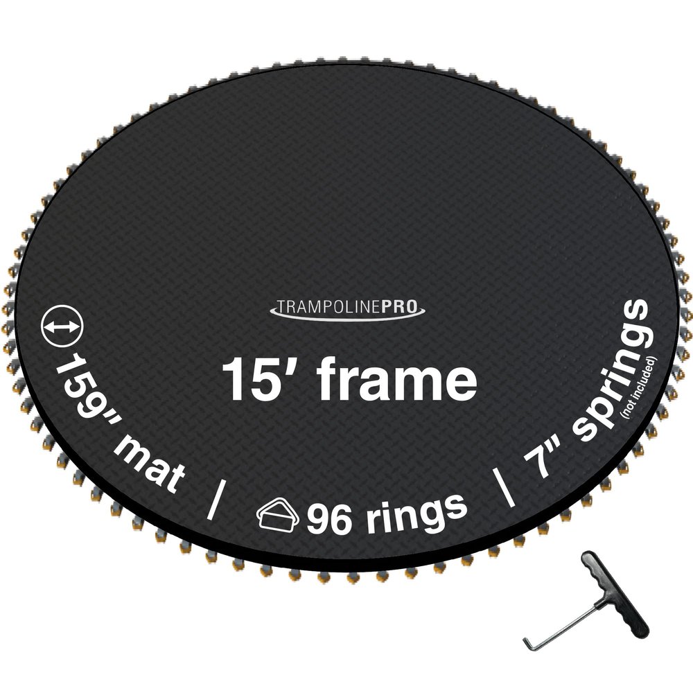 Trampoline Pro Trampoline Mat Replacement 15 ft for 96 Springs with 7" Spring Length, Trampoline Replacement Mat 159" Diam w/ 96 Rings (Springs Sold Sperate) UV & Safety Certified Trampoline Mat