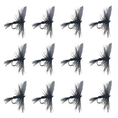Feeder Creek Fly Fishing Flies | 12pc Black Gnat Dry Flies for Fly Fishing | Size 14 Trout Flies | Bass Flies | Fly Fishing Assortment | Fly Fishing Lures (14)