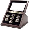 7 Slots Championship Wooden Display Case Shadow Box With Slanted Glass Window for Football, Basketball, Hockey, Sports Rings - Not Included view 1
