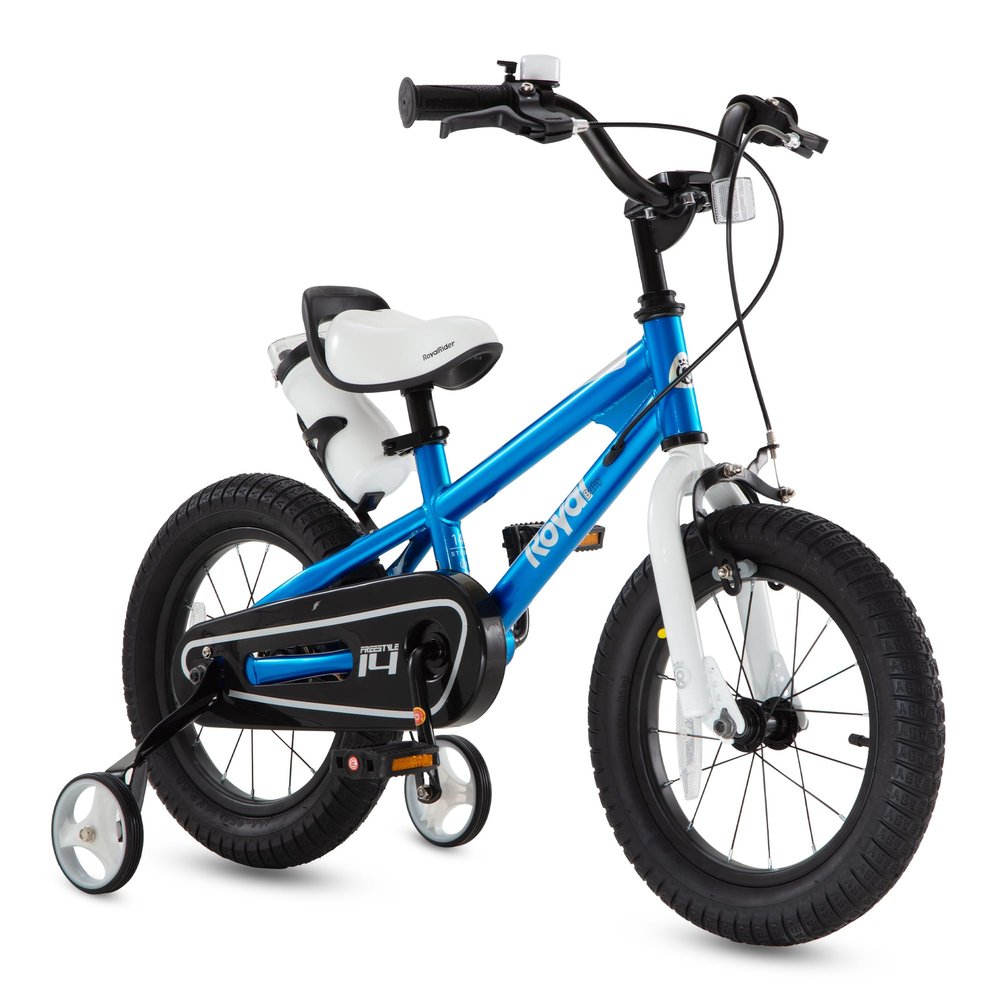 Royalbaby Freestyle Outdoor Children's Bicycle Dual Handbrakes Sporty Kid Bike with Training Wheels and Adjustable Seat, 16 Inch, Blue