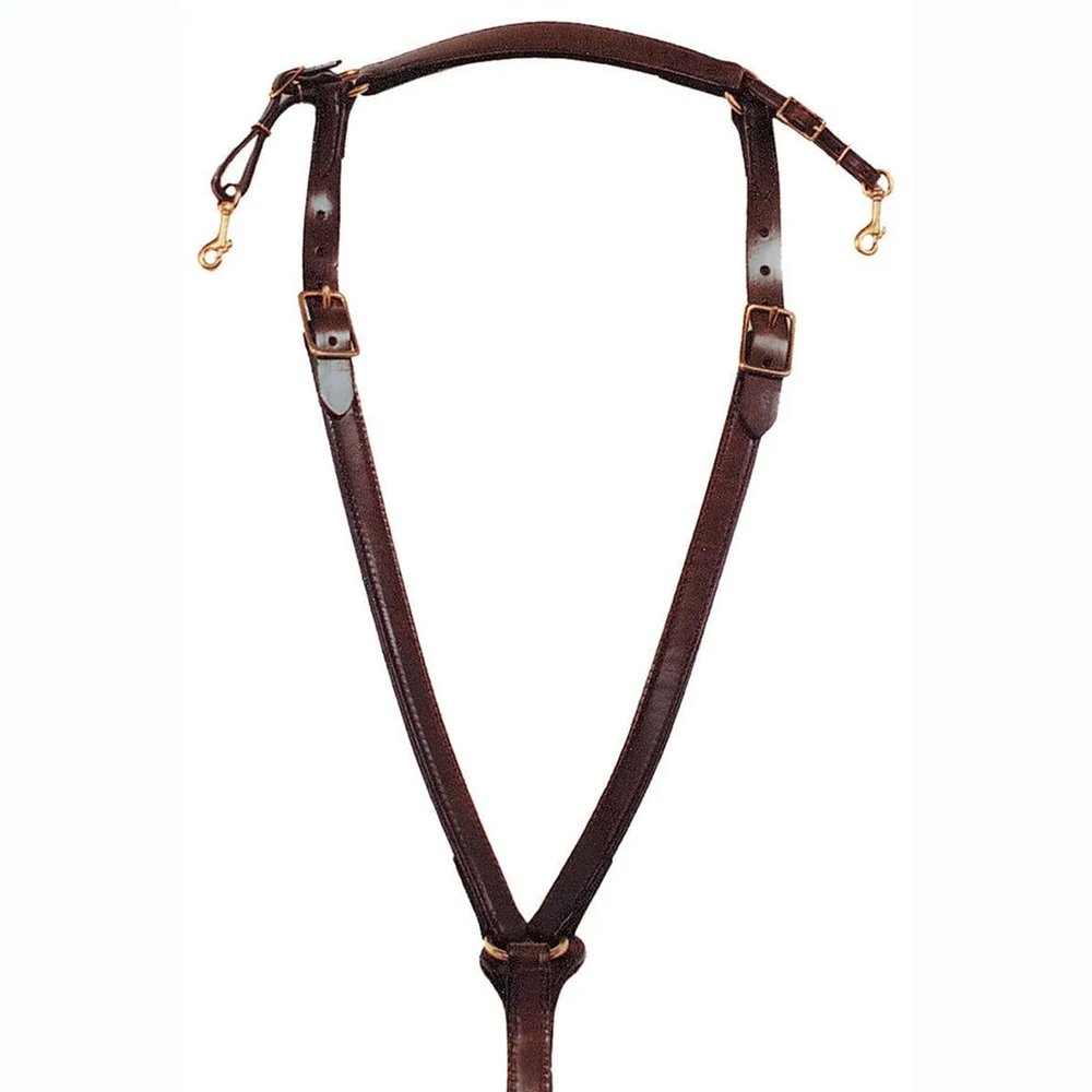 Circle Y Trail Horse Brass Over Neck Breast Collar for Horse | 1" Double Ply Leather, Smooth Tooling, Brass Hardware | Comfortable Western Tack for Secure Saddle Fit