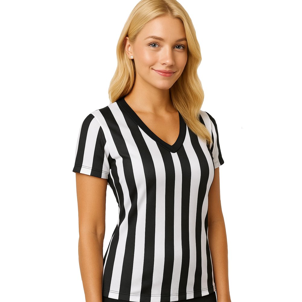Murray Sporting Goods Women's Referee Shirt | Women's V-Neck Officials Jersey, Halloween Costume, or Waitress Uniform (X-Small)