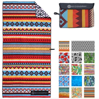 ECCOSOPHY Microfiber Beach Towel -Sand Free Towels are Quick Dry, Light Weight, Super Absorbent-Perfect Pool, Travel, Cruise, Camping Essentials - Oversized Extra Large for Adults (Cancun)