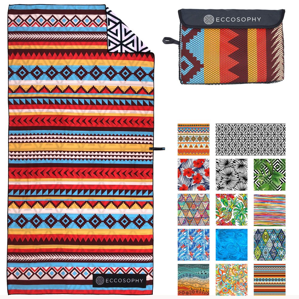 ECCOSOPHY Microfiber Beach Towel -Sand Free Towels are Quick Dry, Light Weight, Super Absorbent-Perfect Pool, Travel, Cruise, Camping Essentials - Oversized Extra Large for Adults (Cancun)