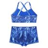 dPois Kids Girls Dance Outfit Strappy Crop Top Sequin Dance Tank and Shiny Metallic Shorts Set Hip Hop Streetwear Light_Blue 10-12 Years view 4