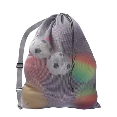 GSE Games & Sports Expert Grey 30"x40" Heavy Duty Mesh Drawstring Bag, Extra Large Sports Equipment Bag with Shoulder Strap for Soccer, Basketballs, Volleyballs, Footballs, Swimming Gear, Laundry