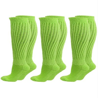 Lime Green All Cotton 3 Pack Extra Heavy Slouch Socks Made In USA