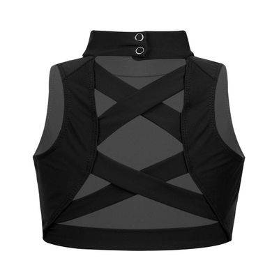 YiZYiF Kids Girls Basics Sportswear Athletic Long Sleeve Stretch Short Mock Neck T-Shirt Crop Top Sleeveless Black 10