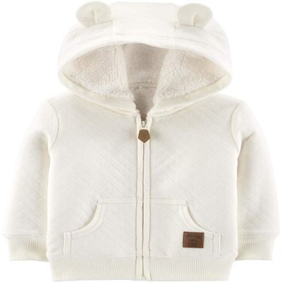 Simple Joys by Carter's Kid's Hooded Sweater Jacket with Sherpa Lining Outerwear, Oatmeal, 18M