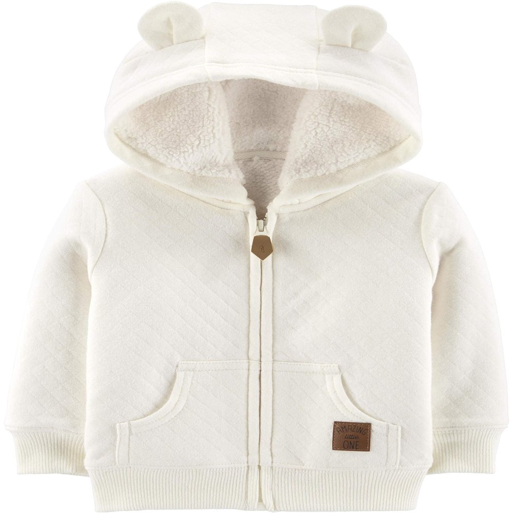 Simple Joys by Carter's Kid's Hooded Sweater Jacket with Sherpa Lining Outerwear, Oatmeal, 18M