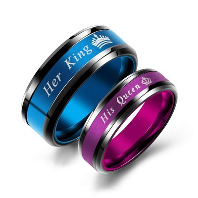Amazing 8mm Mens Wedding Band Stainless Steel Blue Her King Ring Anniversary Promise Engagement for Him (His Size 7)