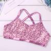 Alvivi Kids Girls Two-Piece Sequins Sports Dance Outfit Crop Top with Shorts Gymnastics Dancing Swimming Tankini Costume Pink 7-8 view 4