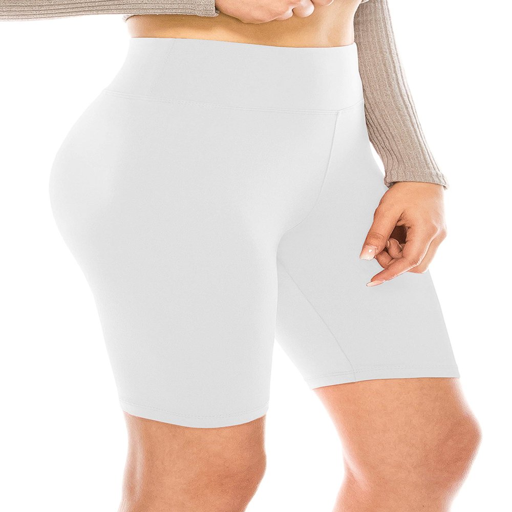 ALWAYS Women's High Waist Biker Shorts - Buttery Soft Workout Running Yoga Pants White One Size