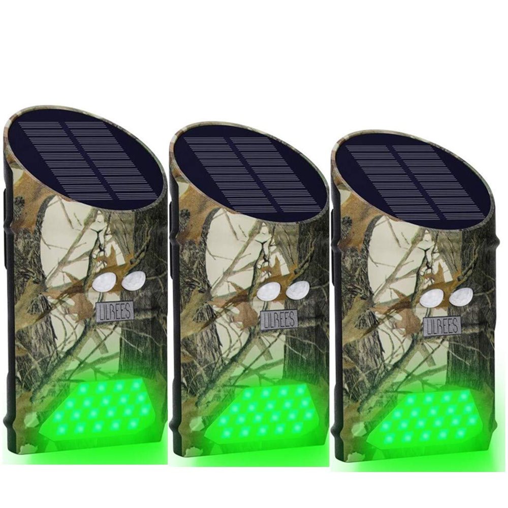 LILBEES Solar Deer Feeders Lights Motion Activated Green Hog Lights Night Hunting for Predator Coyote Pig Varmint(G300)(3-Pack)