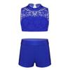 Agoky Little Big Girls Ballet Gym 2PCS Sequins Mermaid Tank Top Shorts Set Tankini Swimwear or Gymnastics Leotard Blue Floral Lace 14 view 1