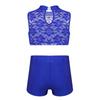 Agoky Little Big Girls Ballet Gym 2PCS Sequins Mermaid Tank Top Shorts Set Tankini Swimwear or Gymnastics Leotard Blue Floral Lace 14 view 2