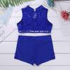 Agoky Little Big Girls Ballet Gym 2PCS Sequins Mermaid Tank Top Shorts Set Tankini Swimwear or Gymnastics Leotard Blue Floral Lace 14 view 3