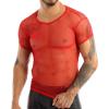 YOOJIA Men's Sheer Fishnet Mesh See Through Short Sleeve T-Shirt Tank Top Vest Undershirt Red X-Large view 1
