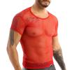 YOOJIA Men's Sheer Fishnet Mesh See Through Short Sleeve T-Shirt Tank Top Vest Undershirt Red X-Large view 2