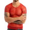YOOJIA Men's Sheer Fishnet Mesh See Through Short Sleeve T-Shirt Tank Top Vest Undershirt Red X-Large view 3
