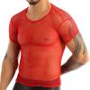 YOOJIA Men's Sheer Fishnet Mesh See Through Short Sleeve T-Shirt Tank Top Vest Undershirt Red X-Large view 4