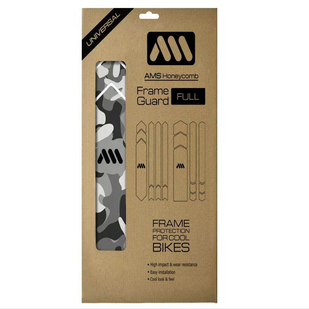 MTB Bike Frame Protector - Honeycomb 380 Microns PVC - Universal Guard for Downhill & Enduro - 18-Piece Set - Clear/Camo