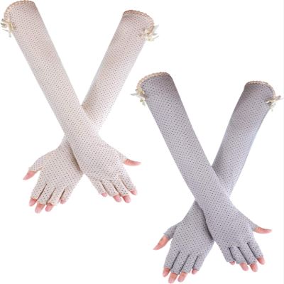 Chuangdi 2 Pairs Women UV Sun Protection Driving Gloves Touchscreen Arm Sun Block Gloves for Outdoor Sports Summer Supplies