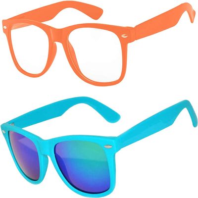 2 Pack Kids Glasses Clear Lens Orange Matte Mirror Lens Turquoise