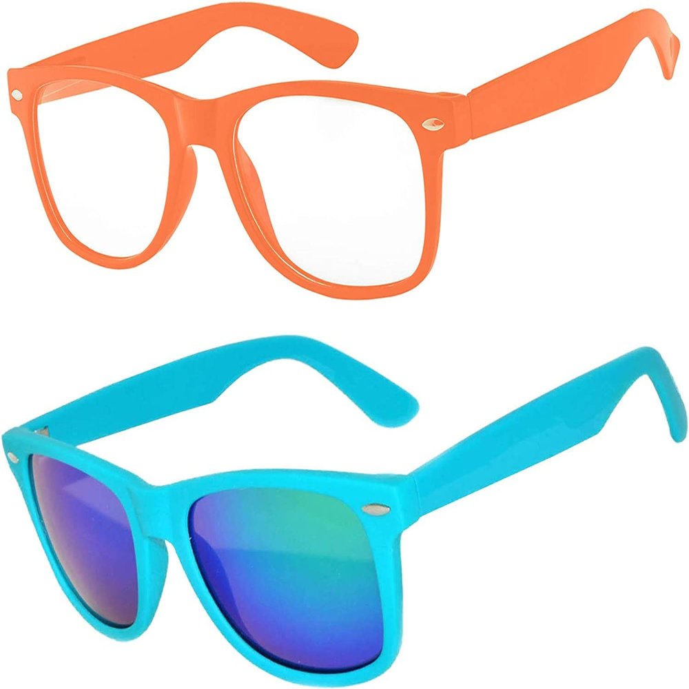 2 Pack Kids Glasses Clear Lens Orange Matte Mirror Lens Turquoise