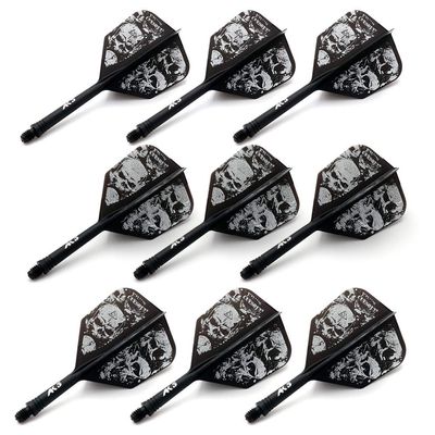 CUESOUL 9 Pieces Integrated Dart Shaft and Flights Dart Shaft Length 21mm/28mm/33mm,Black Skull Dart Flights