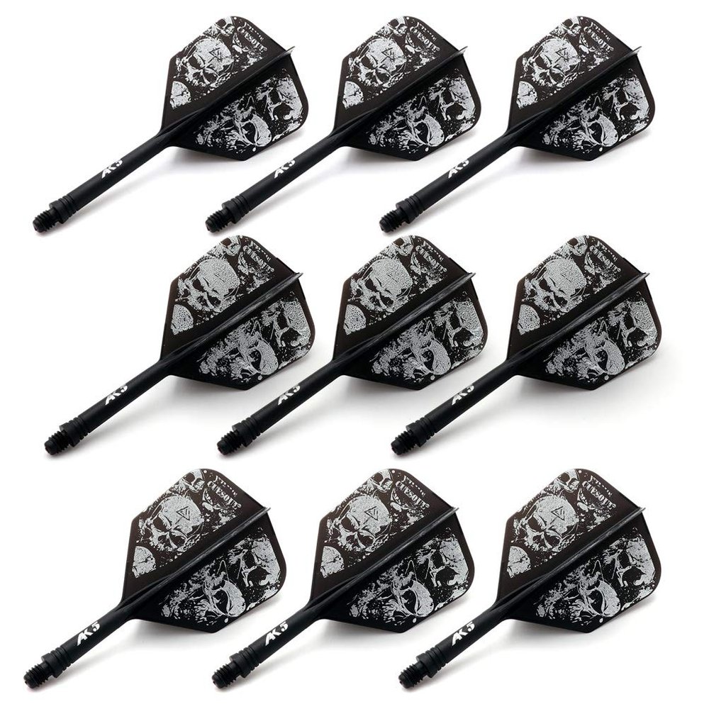 CUESOUL 9 Pieces Integrated Dart Shaft and Flights Dart Shaft Length 21mm/28mm/33mm,Black Skull Dart Flights