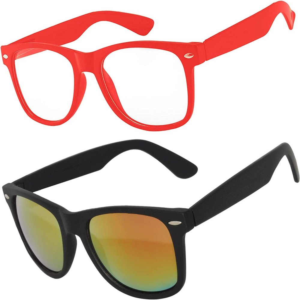 2 Pack Kids Glasses Clear Lens Red Matte Mirror Lens Black