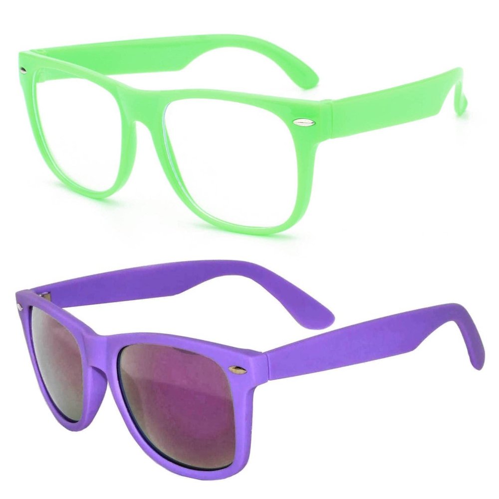 2 Pack Kids Sunglasses Clear Lens Green Matte Mirror Lens Purple