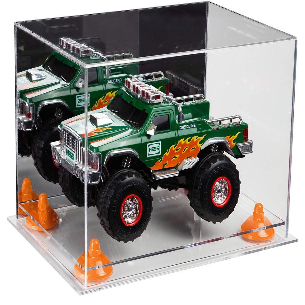Better Display Cases Versatile Acrylic Display Case - Medium Rectangle Box with Mirror, Orange Risers and Clear Base 12" x 8.25" x 8" (A004-OR)