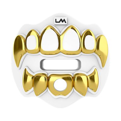 Loudmouth Football Mouth Guard - 3D Chrome Grillz Football Mouthpiece, Fits Adult & Youth, Mouth Guard Accessories (3D Grillz - Chrome White/Gold)