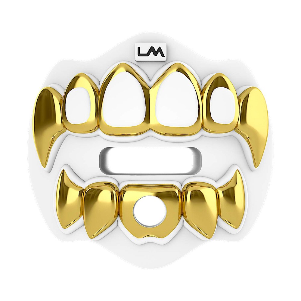 Loudmouth Football Mouth Guard - 3D Chrome Grillz Football Mouthpiece, Fits Adult & Youth, Mouth Guard Accessories (3D Grillz - Chrome White/Gold)