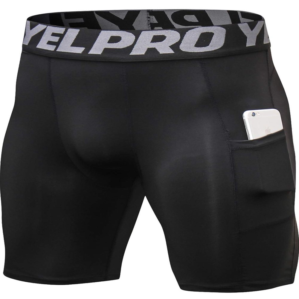 Yuerlian Compression Shorts Men with Pocket Spandex Sport Shorts Athletic Workout Running Performance Baselayer Underwear 1 Packs