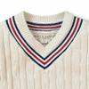 Hope & Henry Boys Organic Cotton V-Neck Cricket Sweater Long Sleeve Cable Knit with Contrast Stripe Trim 6 Months, Antique White view 4