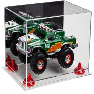 Better Display Cases Versatile Acrylic Display Case - Medium Rectangle Box with Mirror, Red Risers and Clear Base 12" x 8.25" x 8" (A004-RR)