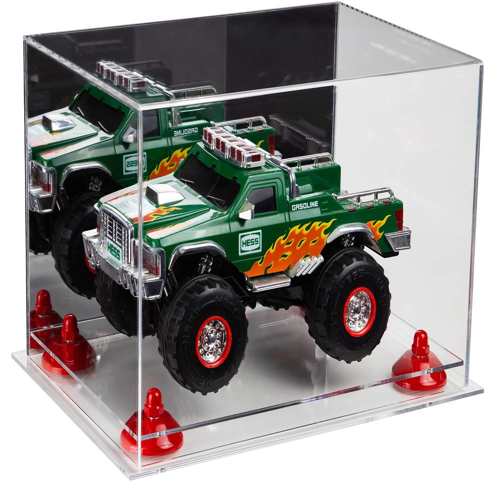 Better Display Cases Versatile Acrylic Display Case - Medium Rectangle Box with Mirror, Red Risers and Clear Base 12" x 8.25" x 8" (A004-RR)