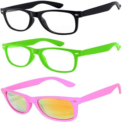 3 Pack Kids Glasses Clear Lens Black Green Matte Mirror Lens Pink