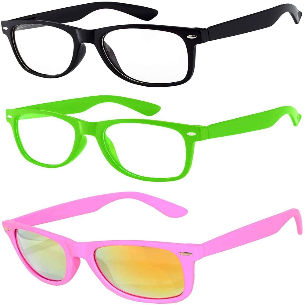 3 Pack Kids Glasses Clear Lens Black Green Matte Mirror Lens Pink
