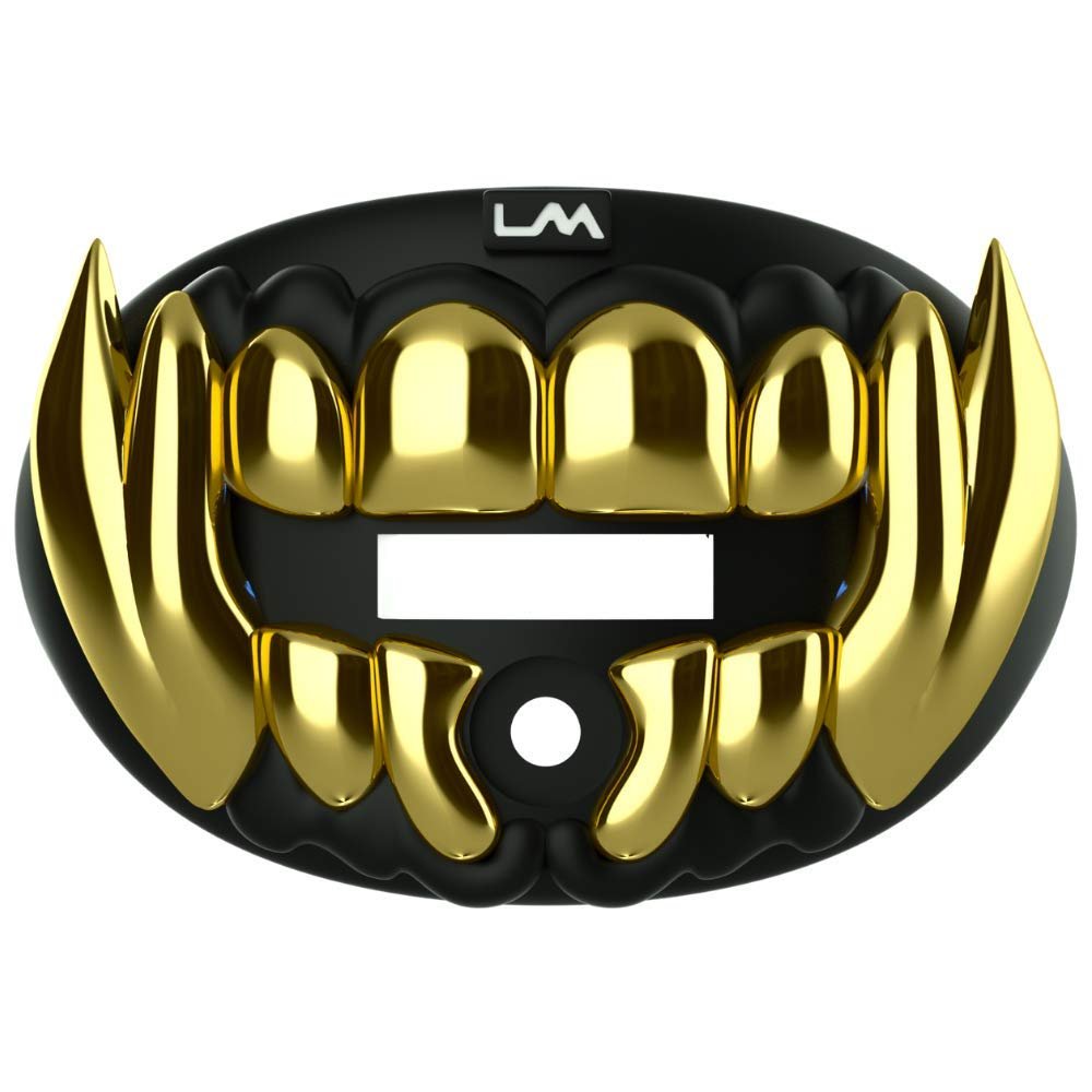 Loudmouth Football Mouth Guard - 3D Chrome Beast Football Mouthpiece, Fits Adult & Youth Ages 5+, Accessories Mouth Guard (3D Beast - Chrome Black/Gold)