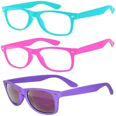 3 Pairs Kids Sunglasses Clear Lens Turquoise Pink Matte Mirror Lens Purple
