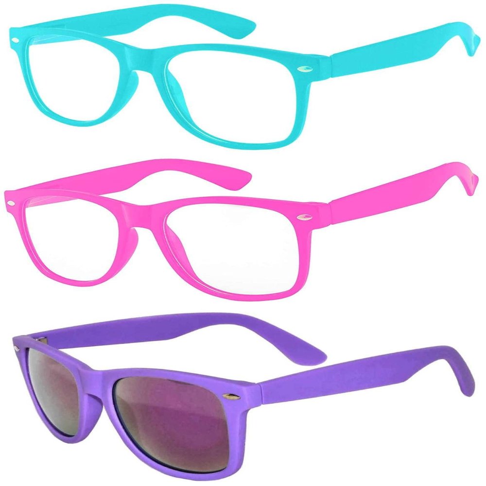3 Pairs Kids Sunglasses Clear Lens Turquoise Pink Matte Mirror Lens Purple