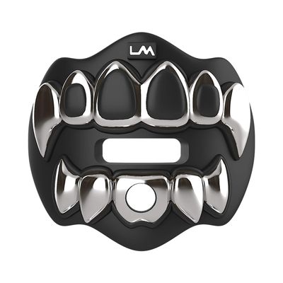 Loudmouth Football Mouth Guard - 3D Chrome Grillz Football Mouthpiece, Fits Adult & Youth, Mouth Guard Accessories (3D Grillz - Chrome Black/Silver)