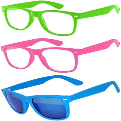 3 Pack Kids Sunglasses Clear Lens Green Pink Light Blue Matte Mirror Lens